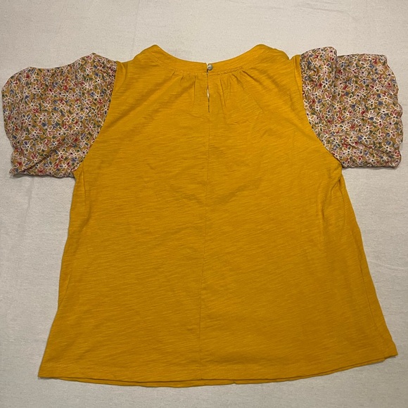 VOY Yellow Floral Puff Sleeve Top Blouse Cottagecore Boho Spring Summer - Picture 2 of 4